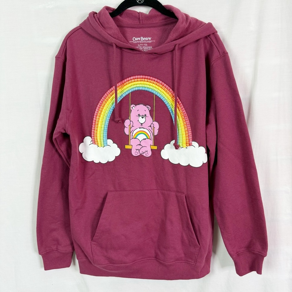 Care Bears Cheer Bear Pink Rainbow Hoodie Maroon Lg NEW NWOT